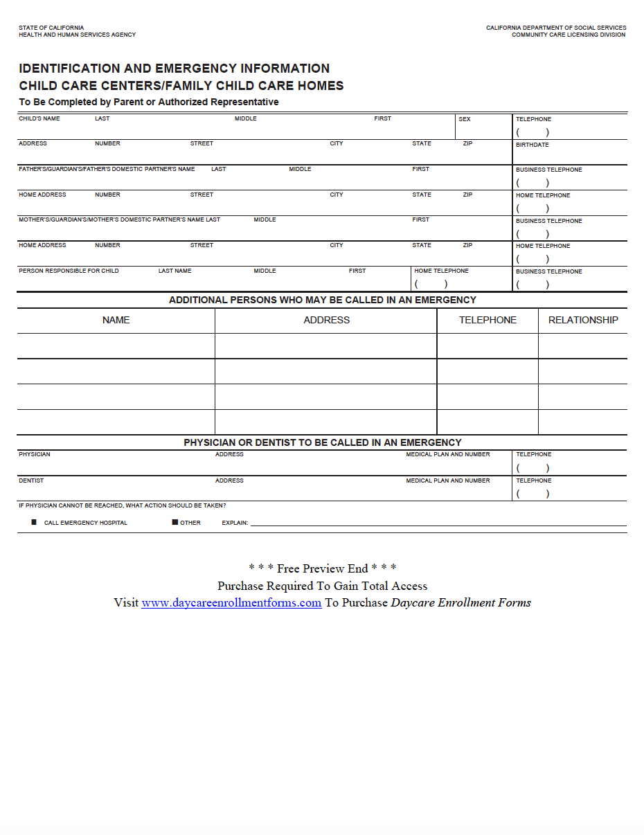 Free Printable Daycare Enrollment Forms Printable Form, Templates and